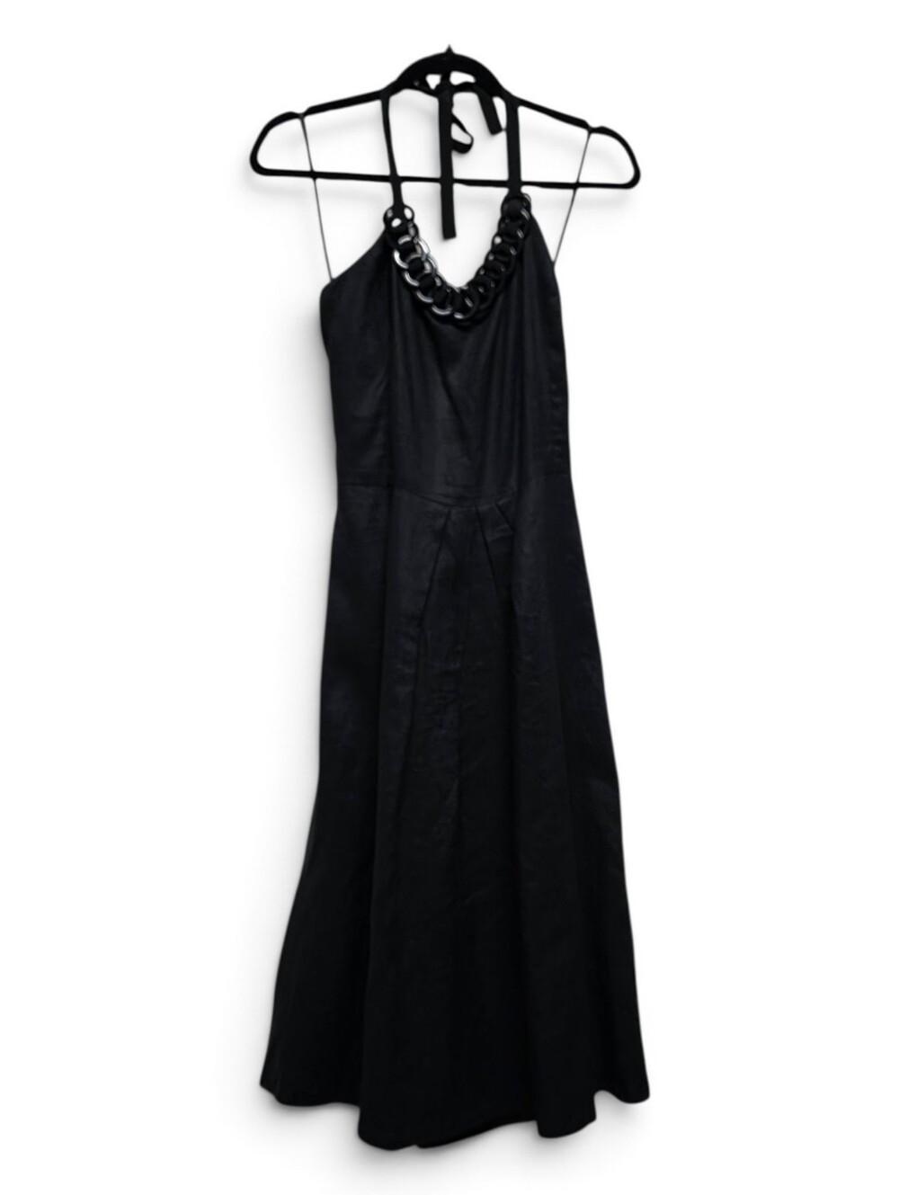 Lafayette 148 Black Linen Midi Chain Halter Open Back 12
